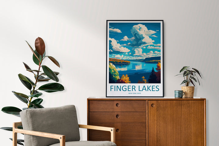 Finger Lakes Art Print, Landscape Wall Art, New York State Travel Poster, Nature Decor, Rustic Cabin Art, Gift for Hikers