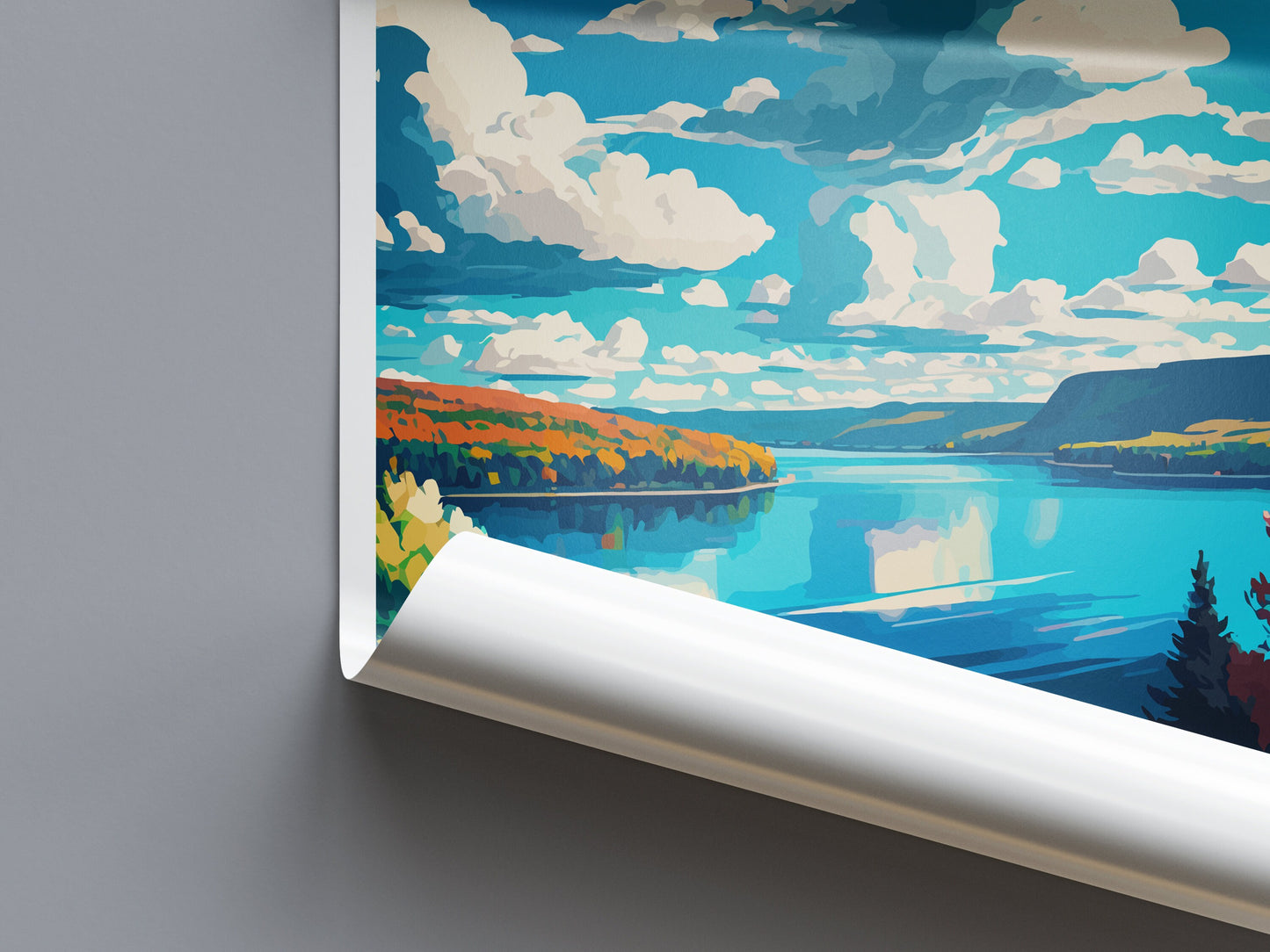 Finger Lakes Art Print, Landscape Wall Art, New York State Travel Poster, Nature Decor, Rustic Cabin Art, Gift for Hikers