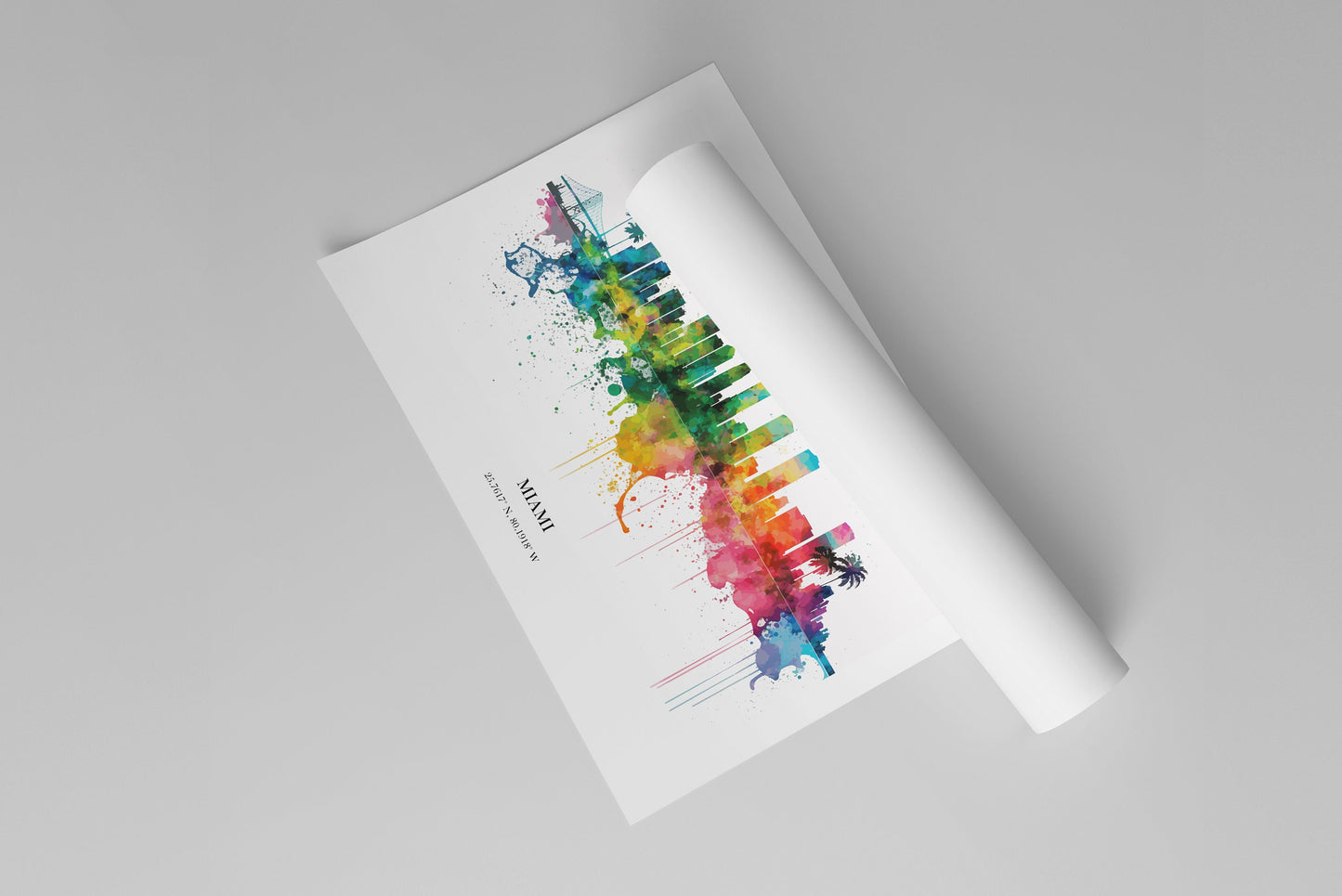 Miami Watercolour Skyline Print Miami Cityscape Miami Home Décor Art Print USA Wall Art Miami Print Miami Watercolour Skyline Art Poster
