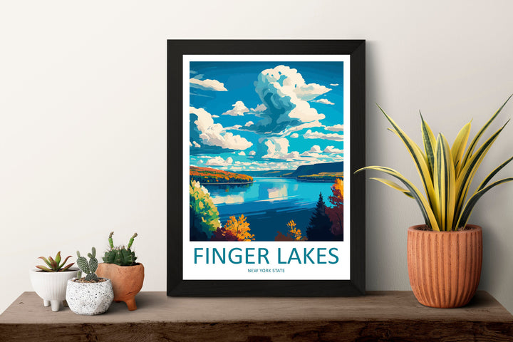 Finger Lakes Art Print, Landscape Wall Art, New York State Travel Poster, Nature Decor, Rustic Cabin Art, Gift for Hikers