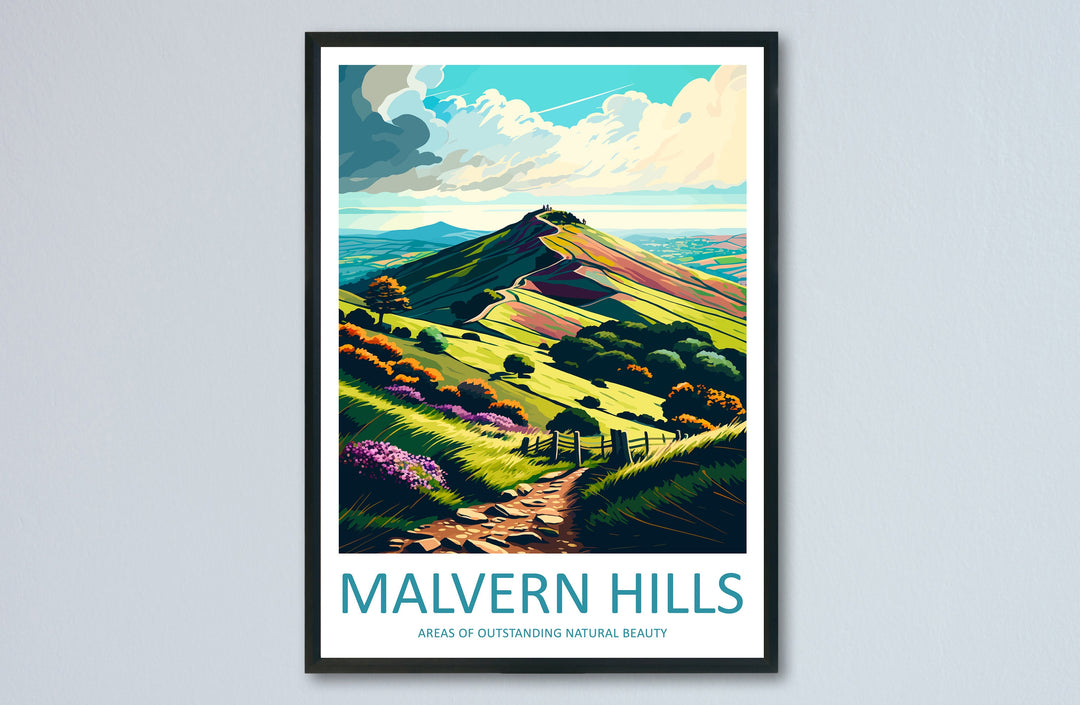 Malvern Hills Travel Print Wall Art Malvern Hills Wall Hanging Home Decoration Malvern Hills Gift Art Lovers Wall Art AONB Wall Print