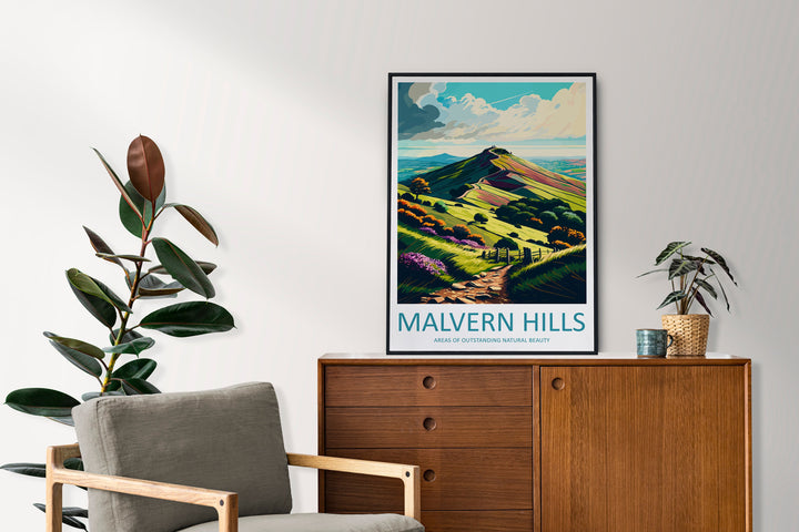 Malvern Hills Travel Print Wall Art Malvern Hills Wall Hanging Home Decoration Malvern Hills Gift Art Lovers Wall Art AONB Wall Print