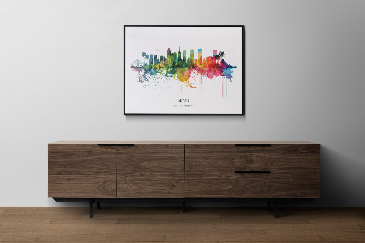 Miami Watercolour Skyline Print Miami Cityscape Miami Home Décor Art Print USA Wall Art Miami Print Miami Watercolour Skyline Art Poster
