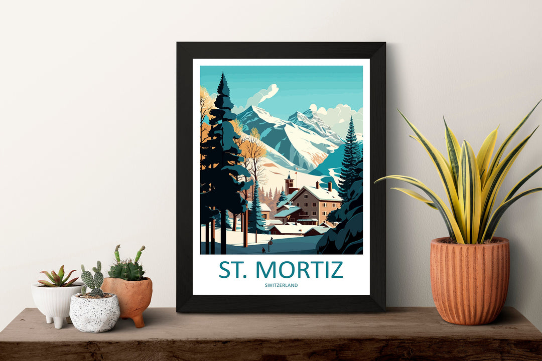 St. Mortiz Travel Print Wall Art St. Mortiz Wall Hanging Home Décor St. Mortiz Gift Art Lovers Ski Art Lover Gift St. Mortiz Print Skiing