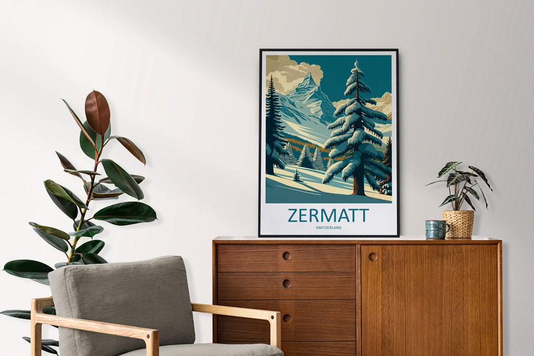 Zermatt Travel Print Wall Art Zermatt Wall Hanging Home Décor Zermatt Gift Art Lovers Ski Art Lover Gift Zermatt Print Skiing Zermatt Art