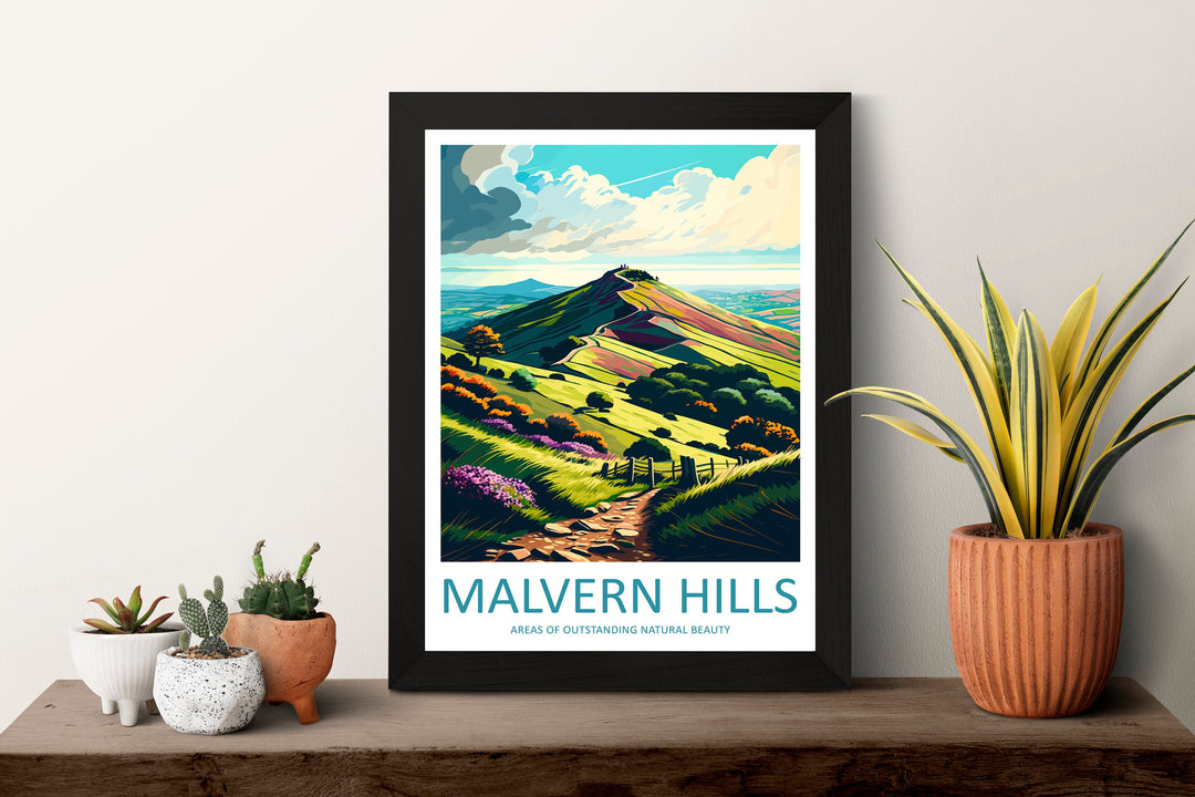 Malvern Hills Travel Print Wall Art Malvern Hills Wall Hanging Home Decoration Malvern Hills Gift Art Lovers Wall Art AONB Wall Print