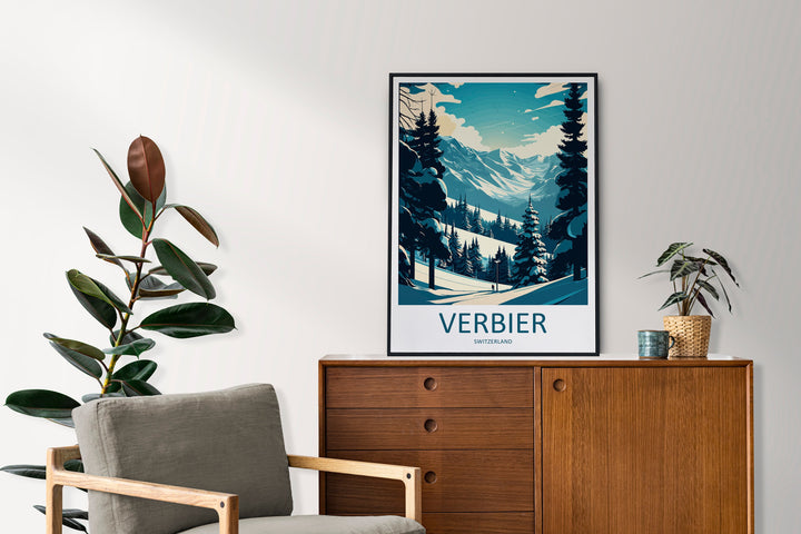 Verbier Travel Print Wall Art Verbier Wall Hanging Home Décor Verbier Gift Art Lovers Ski Art Lover Gift Verbier Print Skiing Art Poster