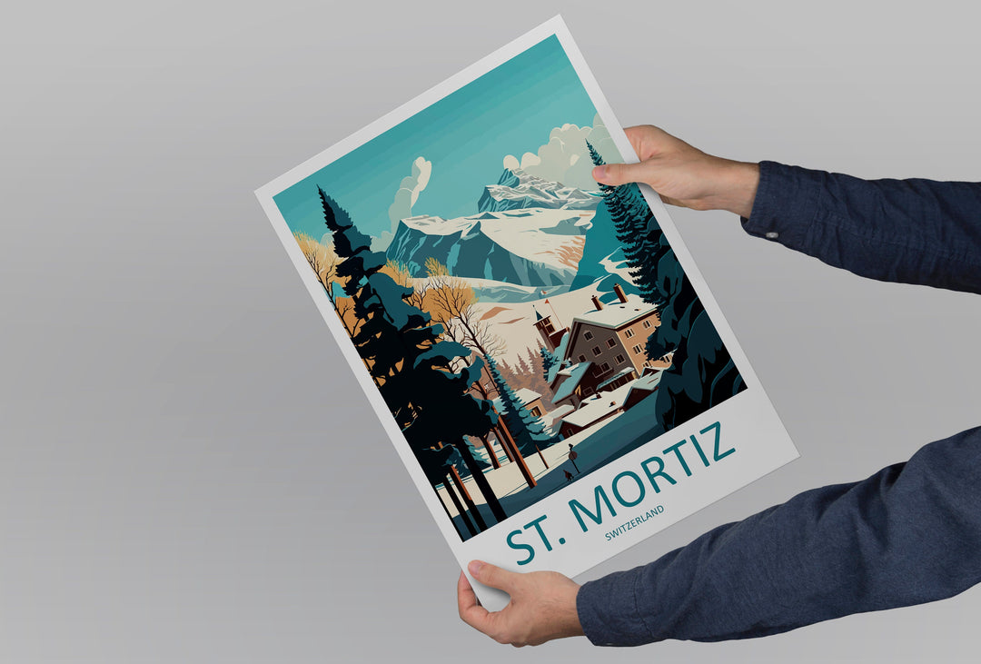 St. Mortiz Travel Print Wall Art St. Mortiz Wall Hanging Home Décor St. Mortiz Gift Art Lovers Ski Art Lover Gift St. Mortiz Print Skiing