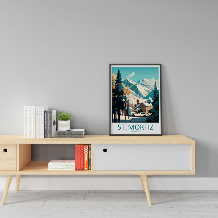 St. Mortiz Travel Print Wall Art St. Mortiz Wall Hanging Home Décor St. Mortiz Gift Art Lovers Ski Art Lover Gift St. Mortiz Print Skiing