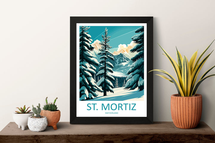 St. Mortiz Travel Print Wall Art St. Mortiz Wall Hanging Home Décor St. Mortiz Gift Art Lovers Ski Art Lover Gift St. Mortiz Print Skiing