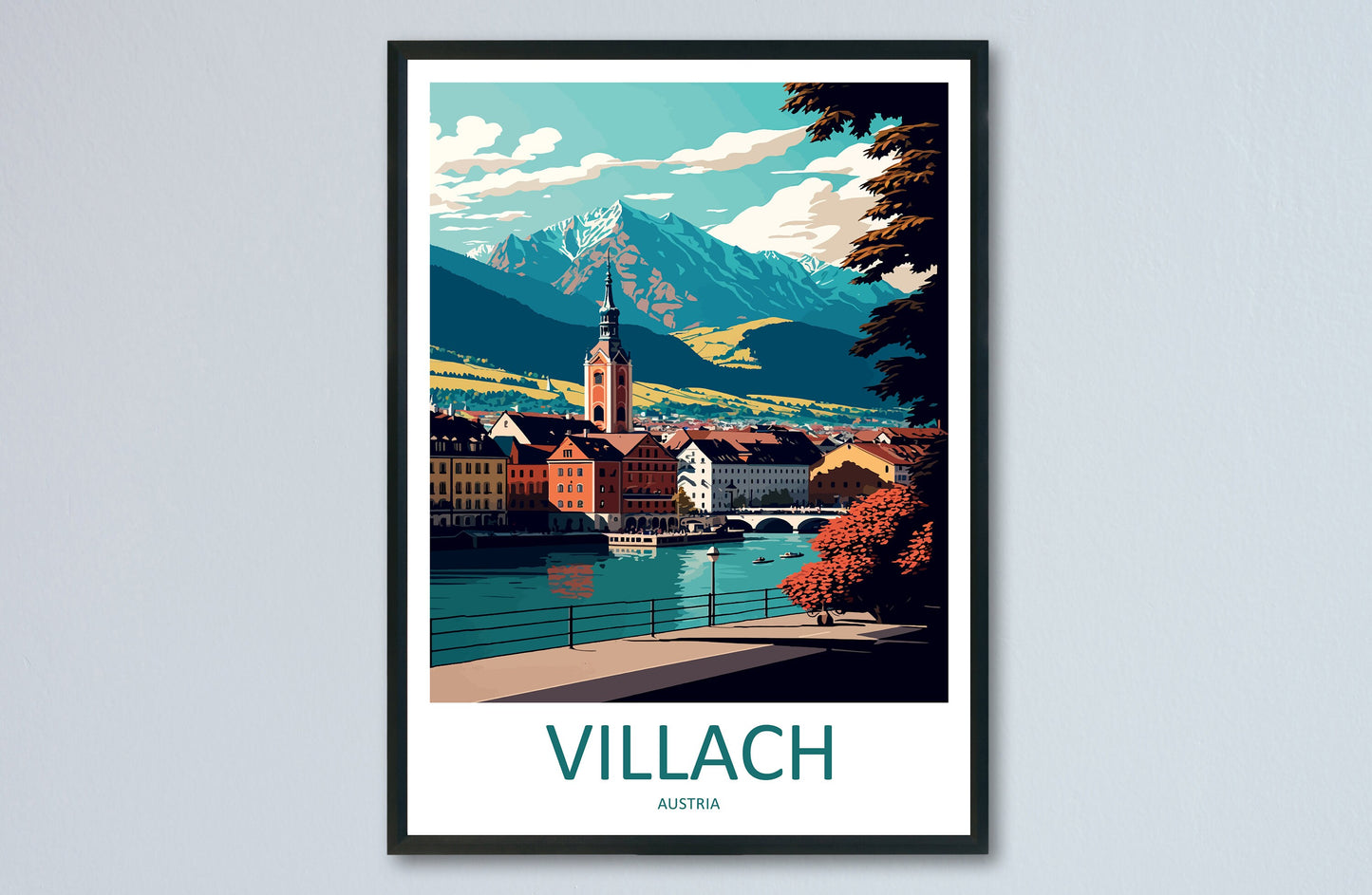 Villach Travel Print Wall Art Villach Wall Hanging Home Décor Villach Gift Art Lovers Austria Art Lover Gift Villach Travel Poster