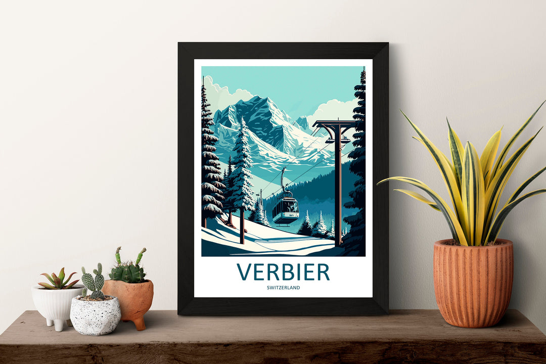 Verbier Travel Print Wall Art Verbier Wall Hanging Home Décor Verbier Gift Art Lovers Ski Art Lover Gift Verbier Print Skiing Art Poster