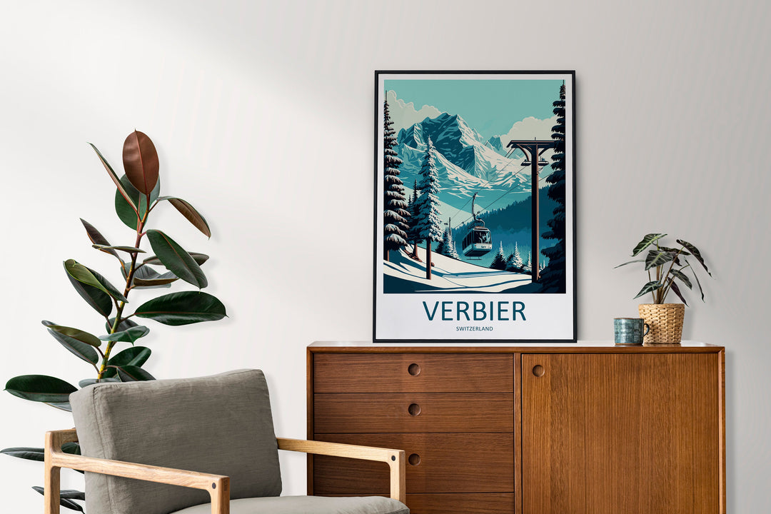 Verbier Travel Print Wall Art Verbier Wall Hanging Home Décor Verbier Gift Art Lovers Ski Art Lover Gift Verbier Print Skiing Art Poster