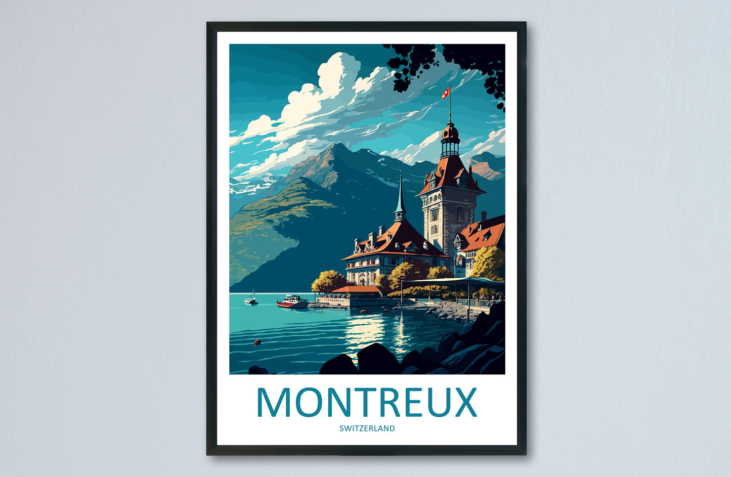 Montreux Travel Print Wall Art Montreux Wall Hanging Home Décor Montreux Gift Art Lovers Switzerland Art Lover Gift Montreux Travel Art
