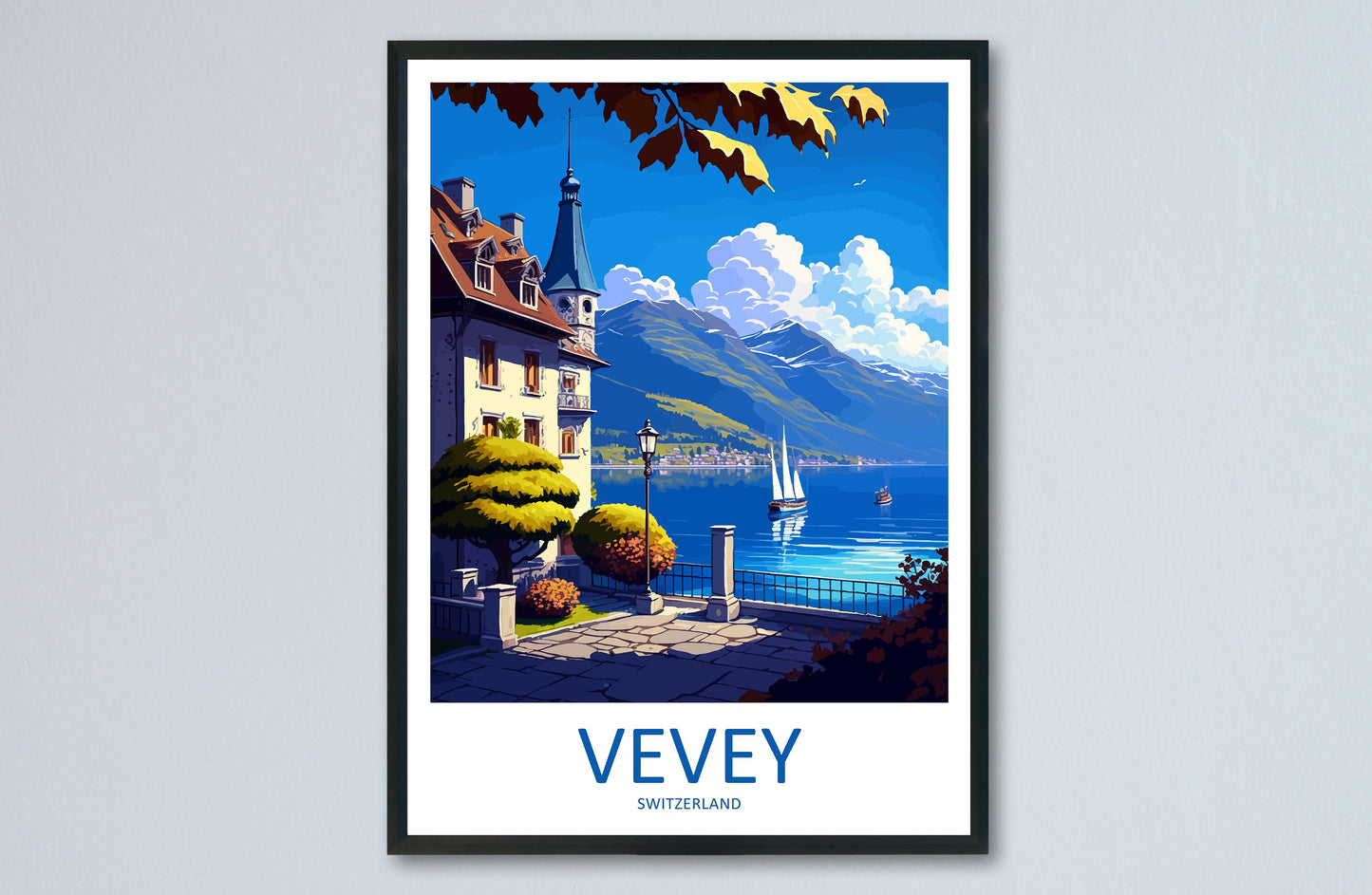 Vevey Travel Print Wall Art Vevey Wall Hanging Home Décor Vevey Gift Art Lovers Switzerland Art Lover Gift Vevey Travel Art Wall Gift