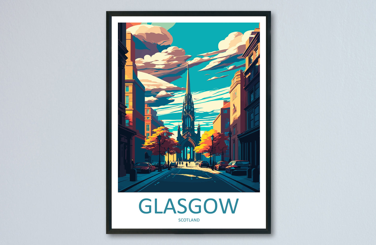 Glasgow Travel Print Wall Art Glasgow Wall Hanging Home Décor Glasgow Gift Art Lovers Scotland Art Lover Gift Glasgow Travel Artwork