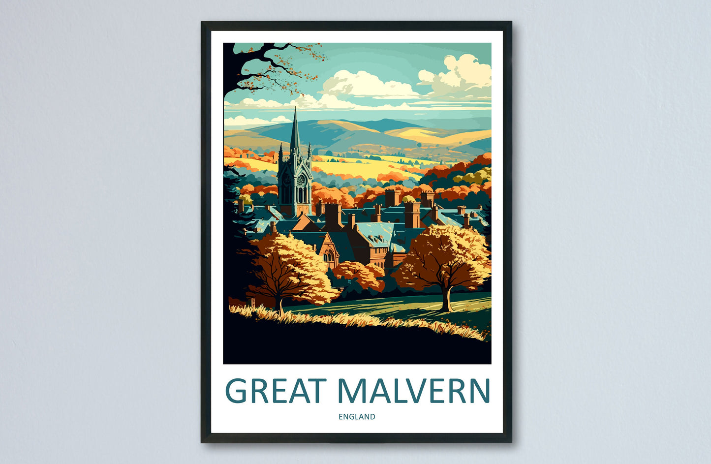 Great Malvern Travel Print Wall Art Great Malvern Wall Hanging Home Décor Great Malvern Gift Art Lovers England Art Lover Gift Great Malvern