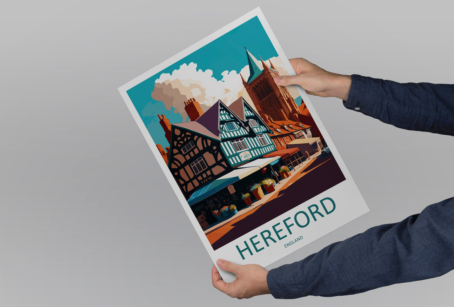 Hereford Travel Print Wall Art Hereford Wall Hanging Home Décor Hereford Gift Art Lovers England Art Lover Gift Hereford Travel Gift