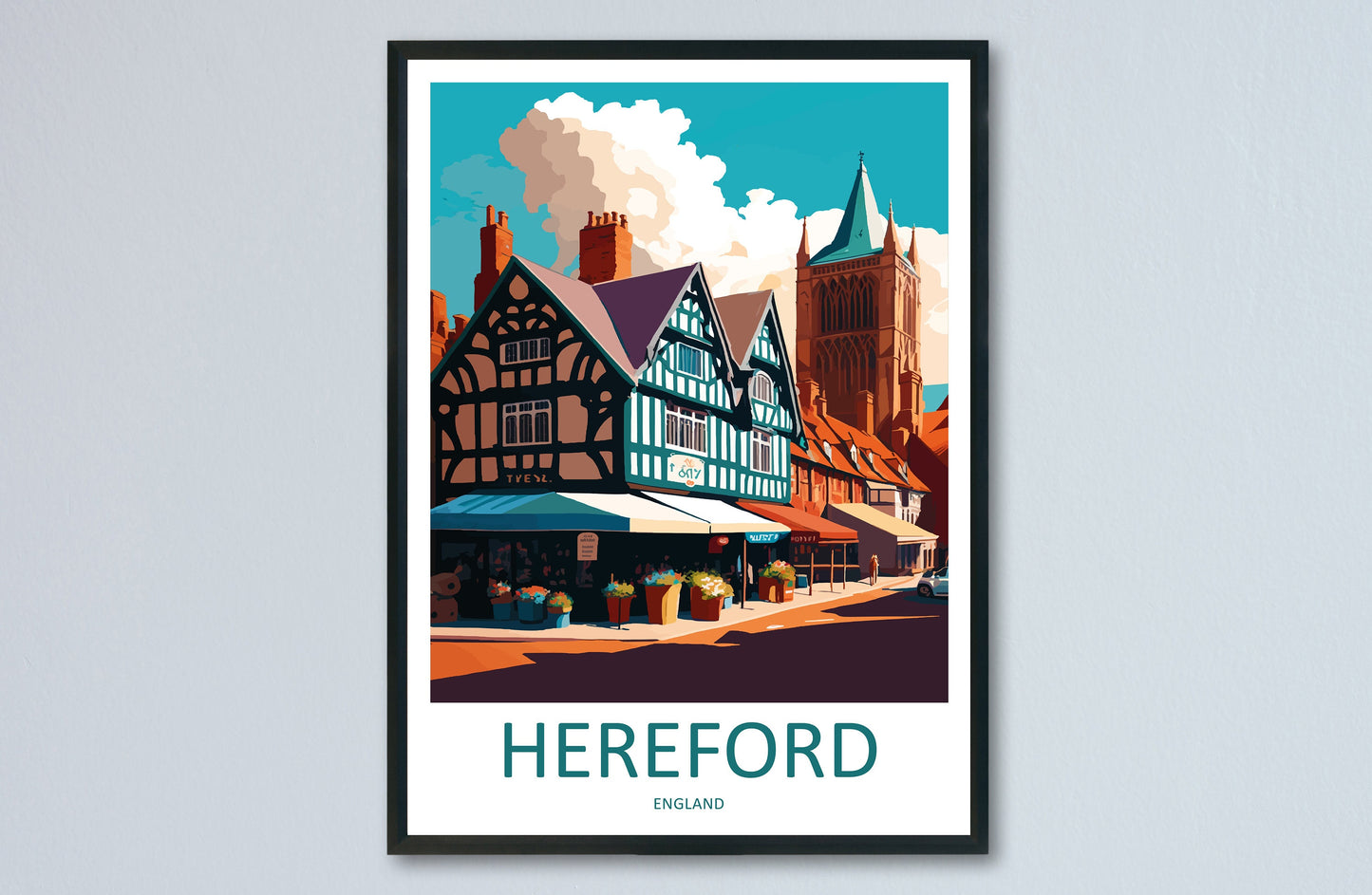 Hereford Travel Print Wall Art Hereford Wall Hanging Home Décor Hereford Gift Art Lovers England Art Lover Gift Hereford Travel Gift