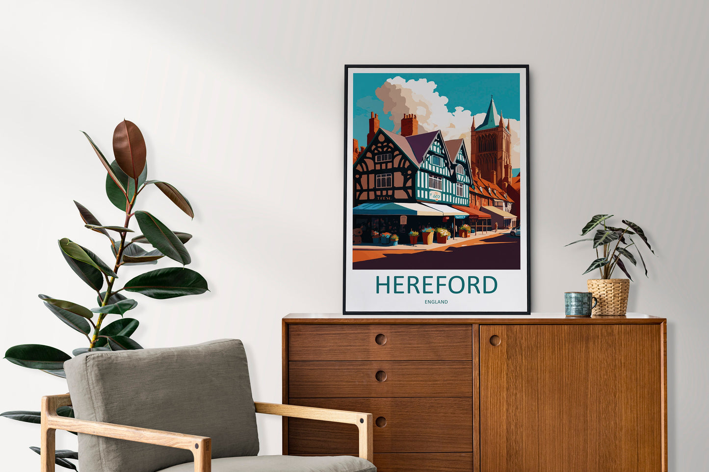 Hereford Travel Print Wall Art Hereford Wall Hanging Home Décor Hereford Gift Art Lovers England Art Lover Gift Hereford Travel Gift