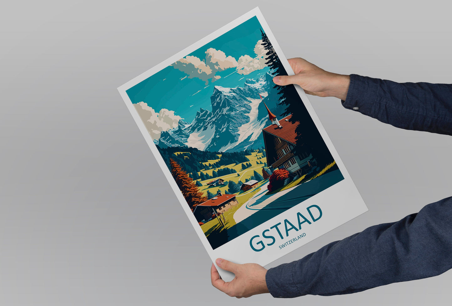 Gstaad Travel Print Wall Art Gstaad Wall Hanging Home Décor Gstaad Gift Art Lovers Switzerland Art Lover Gift Gstaad Travel Art