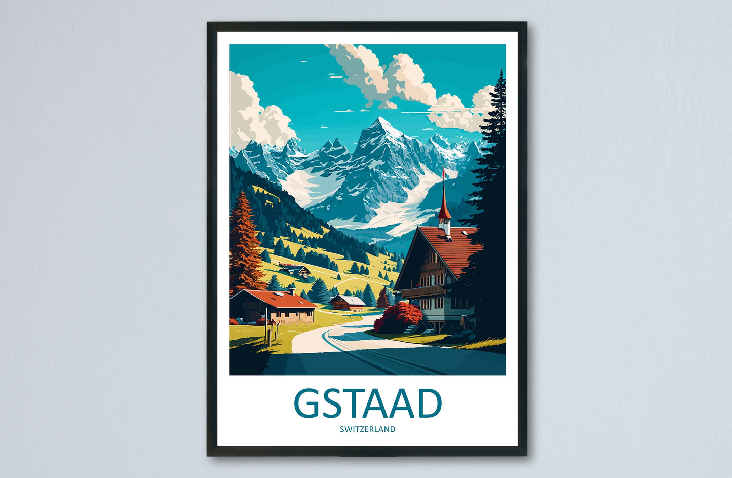 Gstaad Travel Print Wall Art Gstaad Wall Hanging Home Décor Gstaad Gift Art Lovers Switzerland Art Lover Gift Gstaad Travel Art