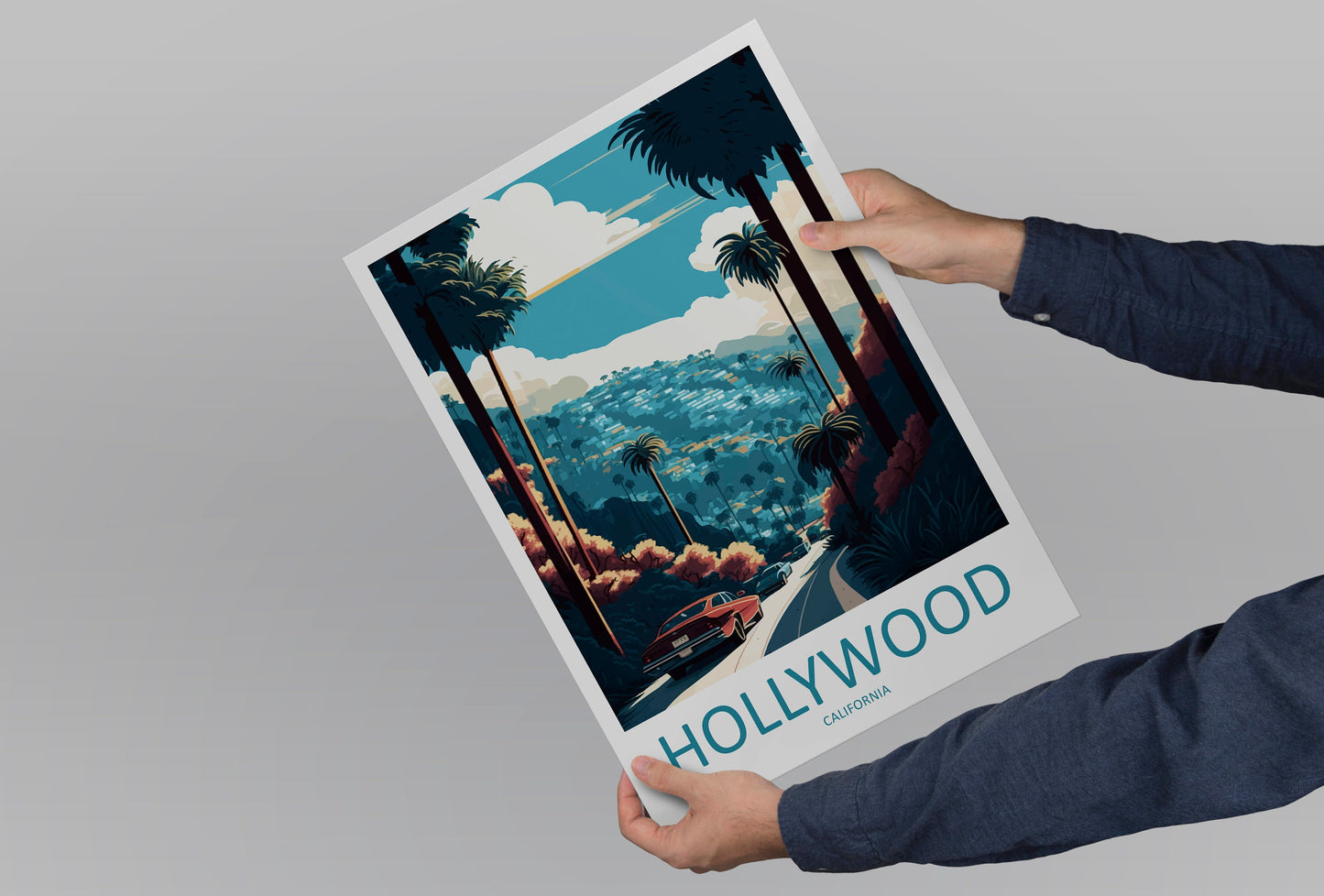 Hollywood Travel Print Wall Art Hollywood Wall Hanging Home Décor Hollywood Gift Art Lovers California Art Lover Gift Hollywood Hills