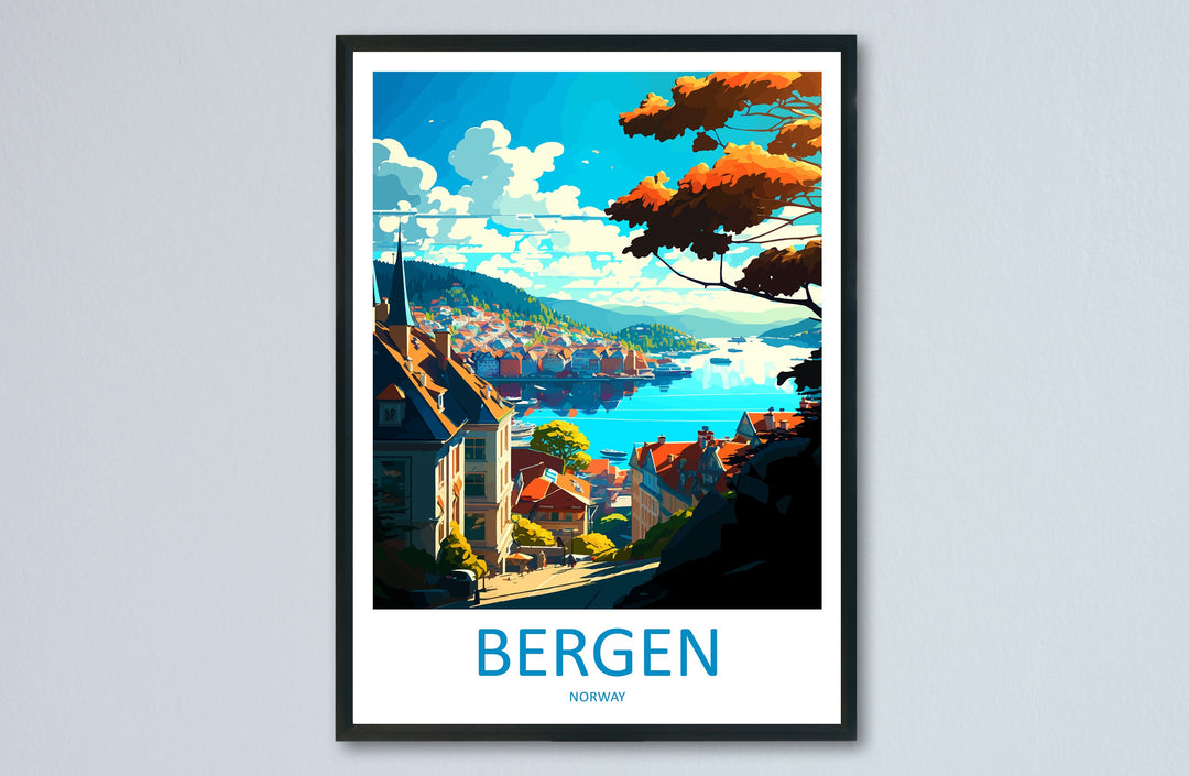 Bergan Travel Print Wall Art Bergan Wall Hanging Home Décor Bergan Gift Art Lovers Norway Art Lover Gift Bergan Travel Art Oslo Wall Decor