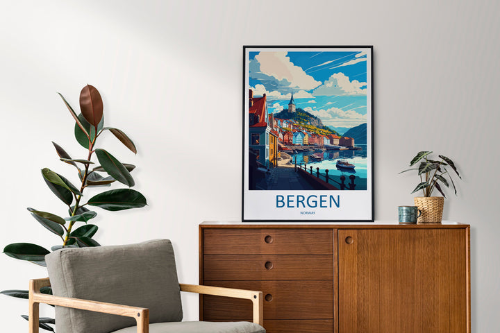 Bergan Travel Print Wall Art Bergan Wall Hanging Home Décor Bergan Gift Art Lovers Norway Art Lover Gift Bergan Travel Art Oslo Wall Decor