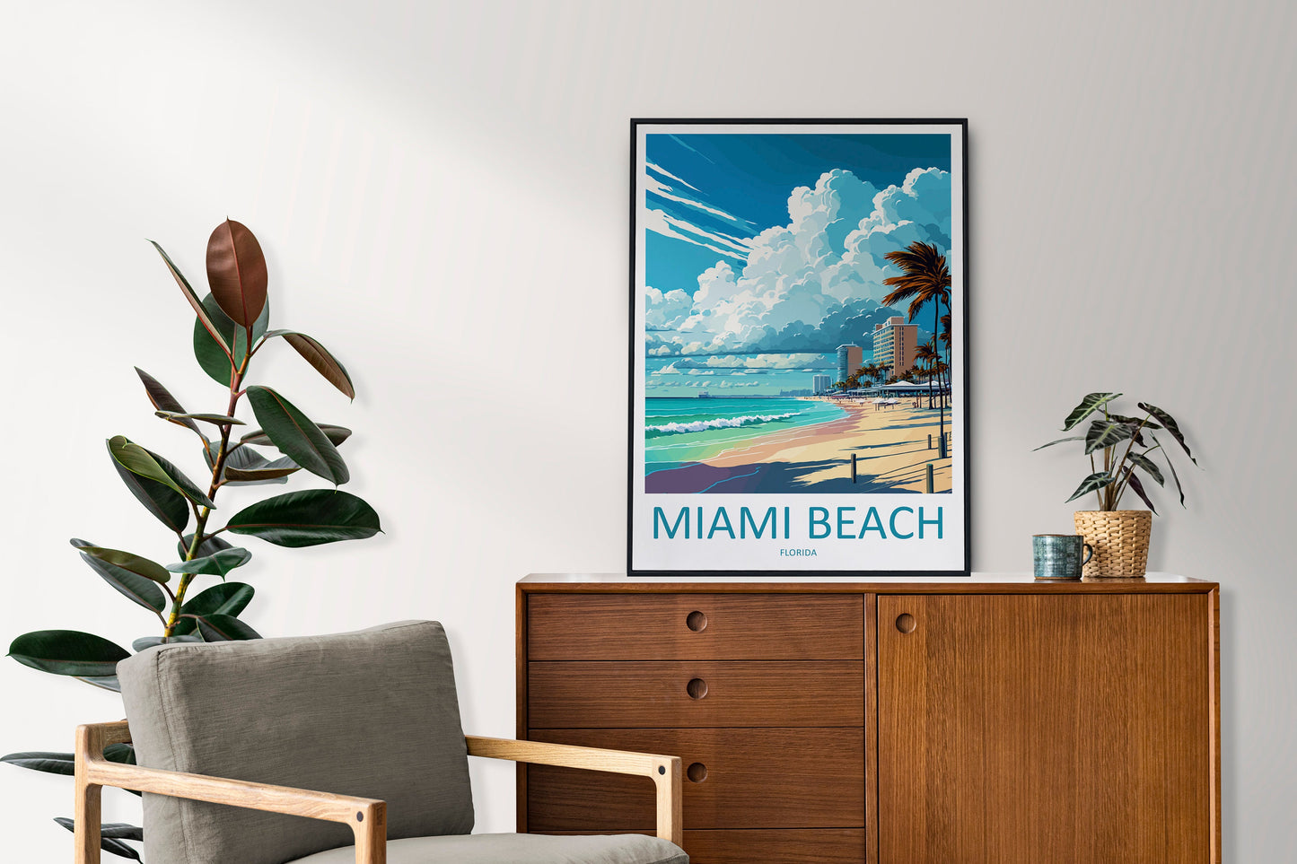 Miami Beach Travel Print Wall Art Miami Beach Wall Hanging Home Décor Miami Beach Gift Art Lovers Florida Art Lover Gift Florida Print