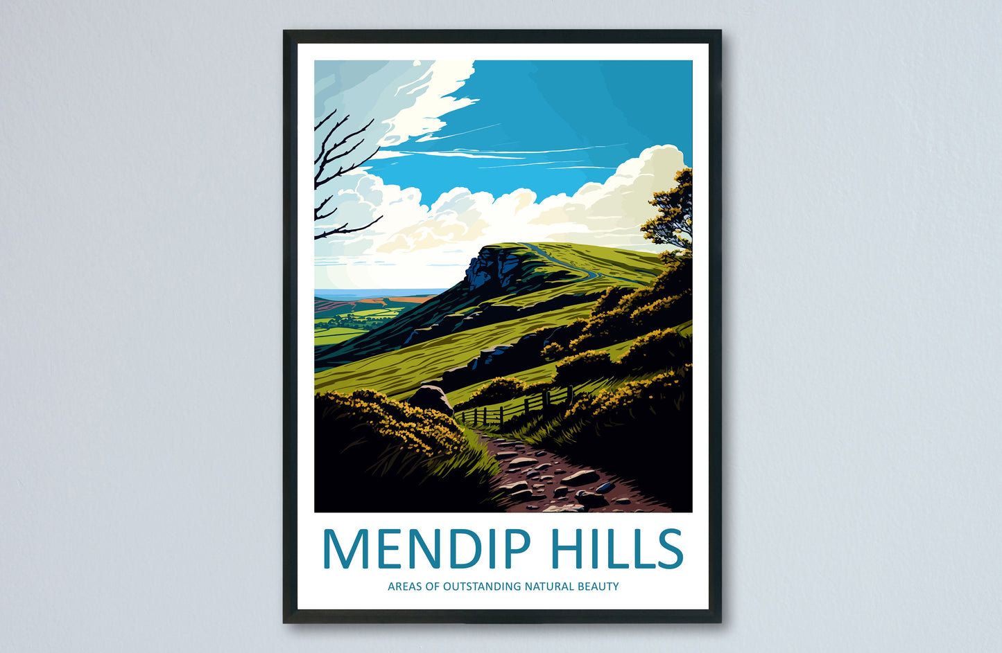Mendip Hills Travel Print Wall Art Mendip Hills Wall Hanging Home Decor Mendip Hills Gift Art Lovers Wall Art ANOB Travel Art