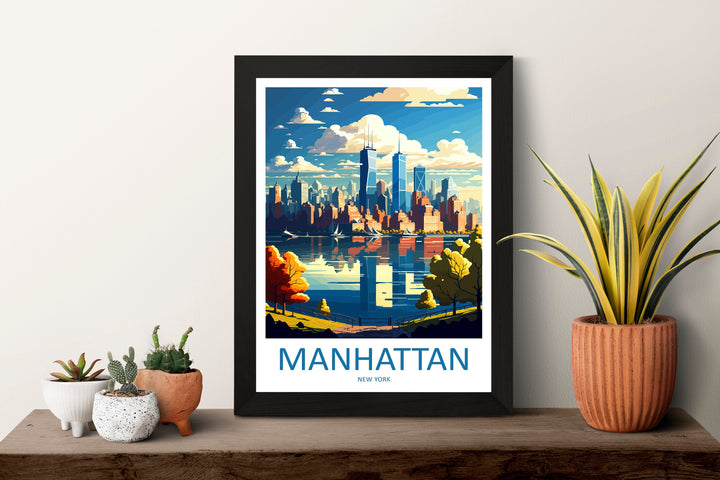 Manhattan New York Travel Print Wall Art Manhattan Wall Hanging Home Décor Manhattan Gift Art Lovers New York Art Lover