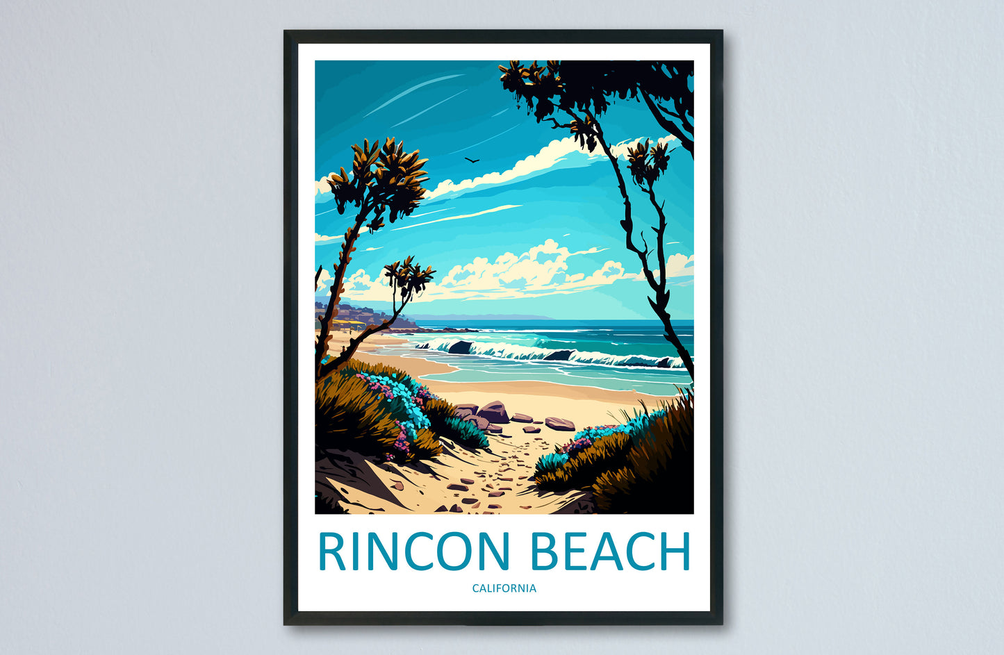 Rincon Beach Travel Print Wall Art Rincon Beach Wall Hanging Home Décor Rincon Beach Gift Art Lovers California Art Poster Rincon Beach
