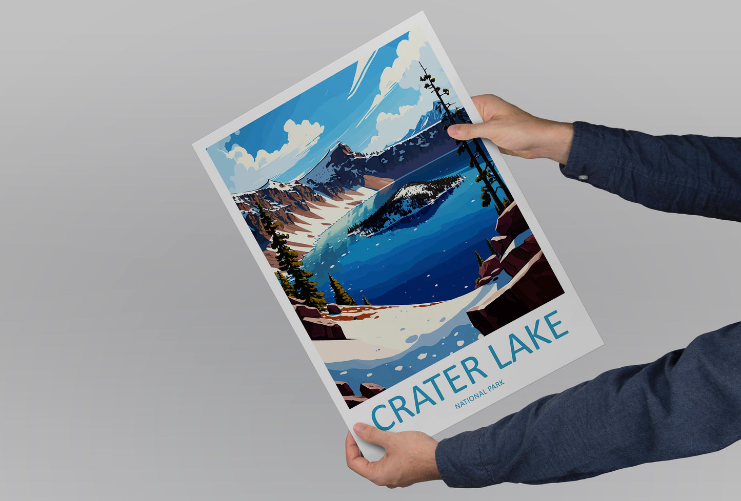 Crater Lake Snow National Park Travel Print Wall Art Crater Lake National Park Wall Hanging Home Décor Crater Lake National Park Gift Art