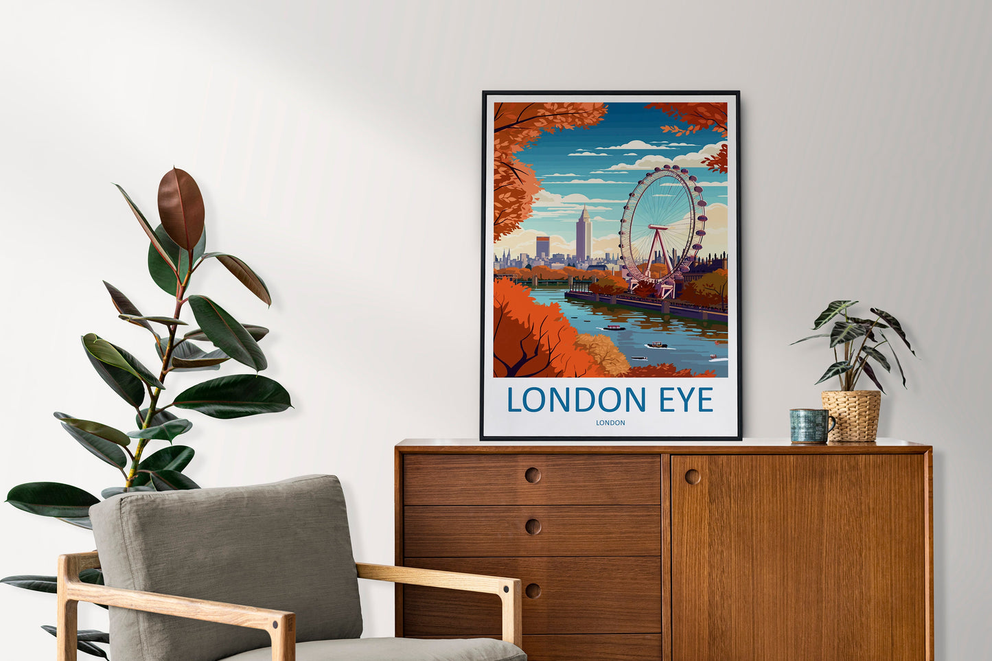 London Eye Travel Print Wall Art London Eye Wall Hanging Home Décor London Gift Art Lovers London Eye Art Lover Gift London Eye Travel Gift