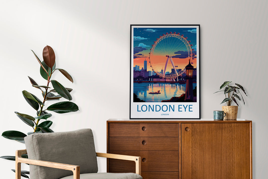 London Eye Travel Print Wall Art London Eye Wall Hanging Home Décor London Gift Art Lovers London Eye Art Lover Gift London Eye Travel Gift