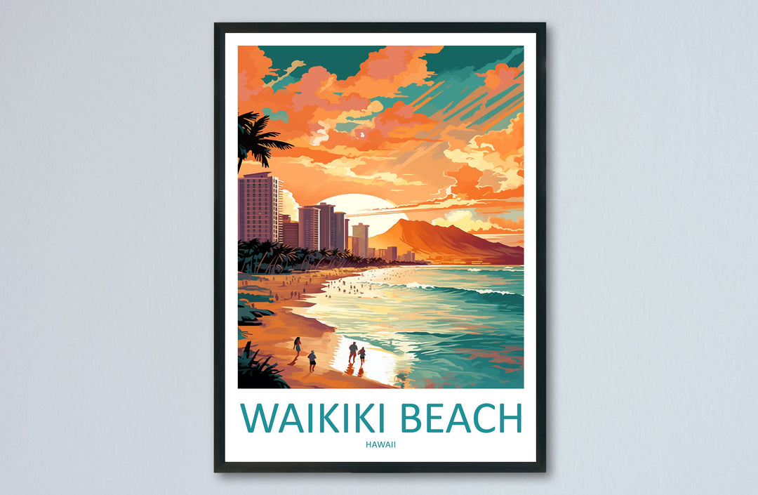 Waikiki Beach Travel Print Wall Art Waikiki Beach Wall Hanging Home Décor Waikiki Beach Gift Art Lovers Hawaii Art Lover Gift Print Artwork