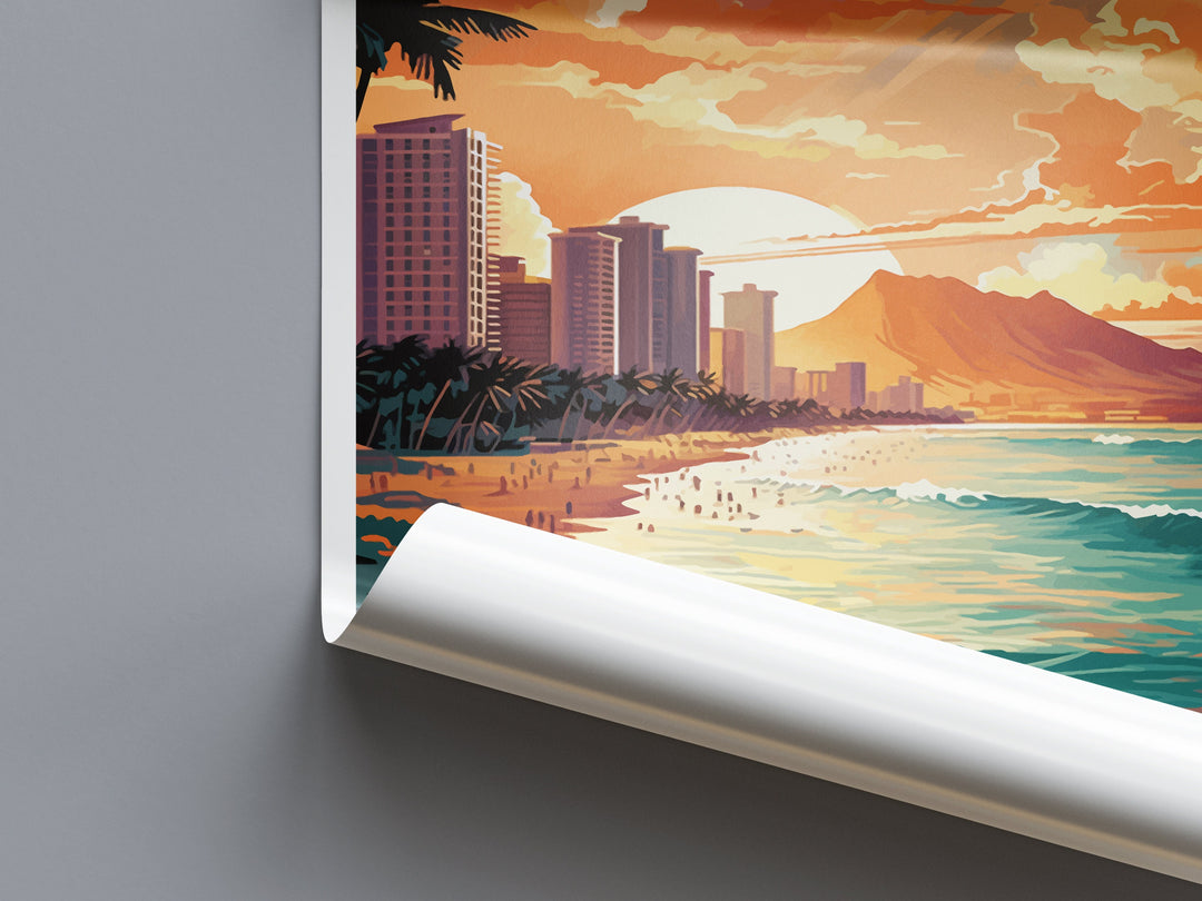 Waikiki Beach Travel Print Wall Art Waikiki Beach Wall Hanging Home Décor Waikiki Beach Gift Art Lovers Hawaii Art Lover Gift Print Artwork