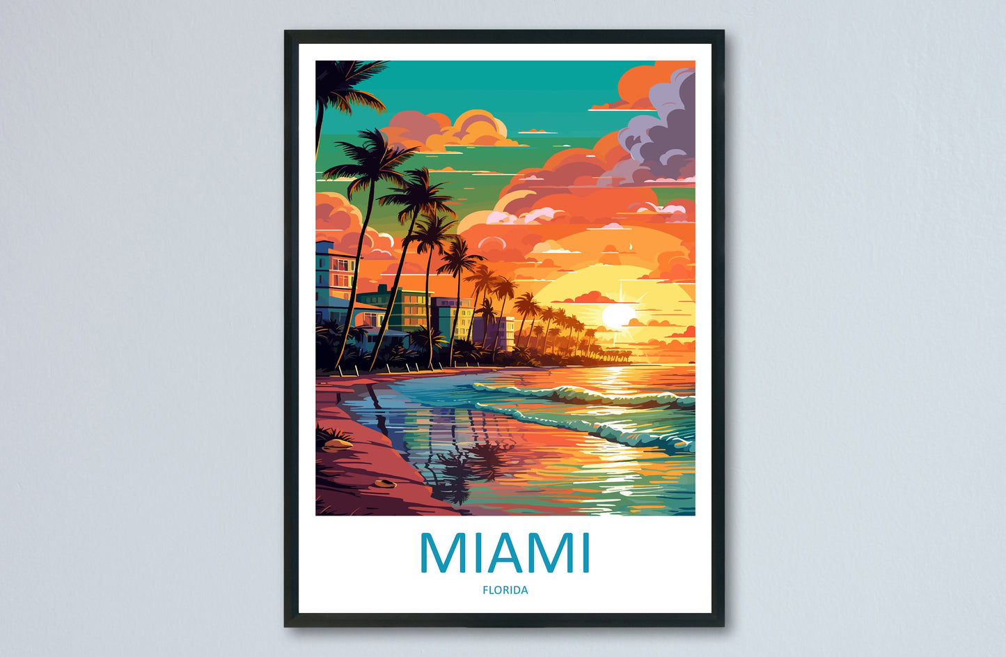 Miami Beach Travel Print Wall Art Miami Beach Wall Hanging Home Décor Miami Beach Gift Art Lovers Florida Art Lover Gift Florida Print