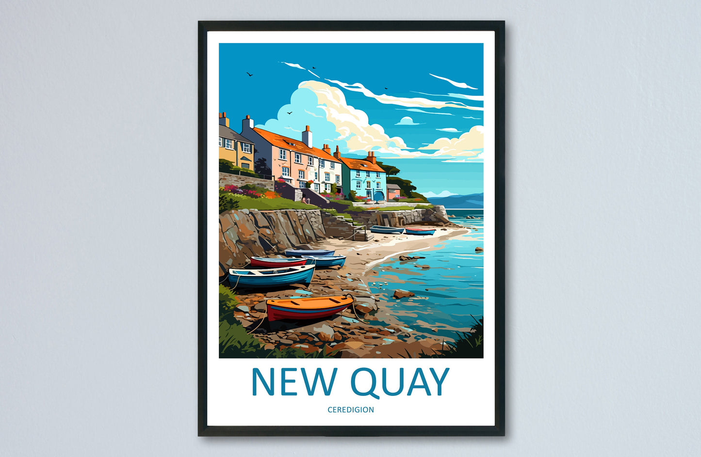 New Quay Travel Print Wall Art New Quay Wall Hanging Home Décor New Quay Gift Art Lovers Welsh Art Lover Gift Wales Wall Art