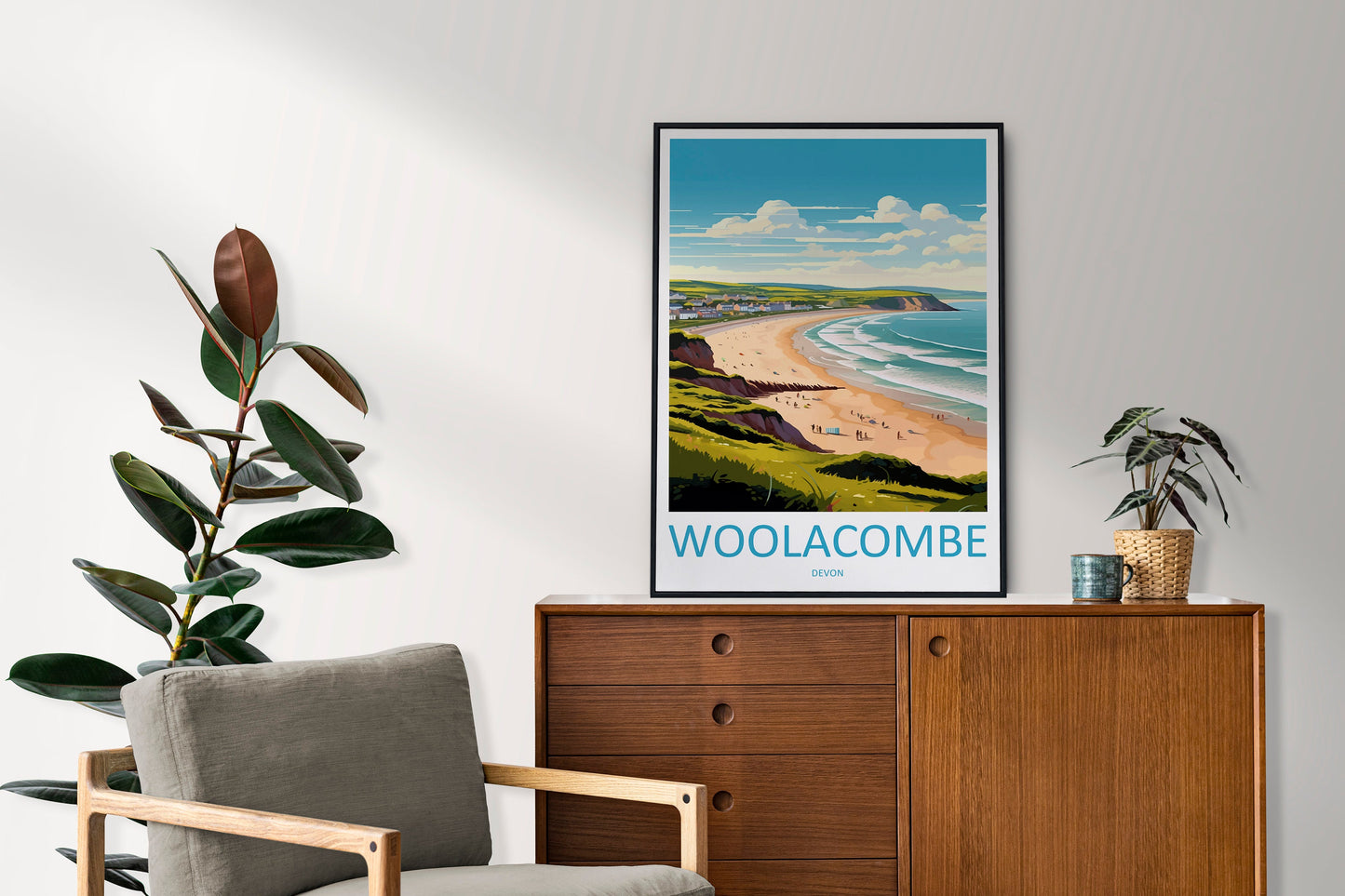 Woolacombe Travel Print Wall Art Woolacombe Wall Hanging Home Decor Woolacombe Gift Art Lovers Wall Art Devon Travel Art