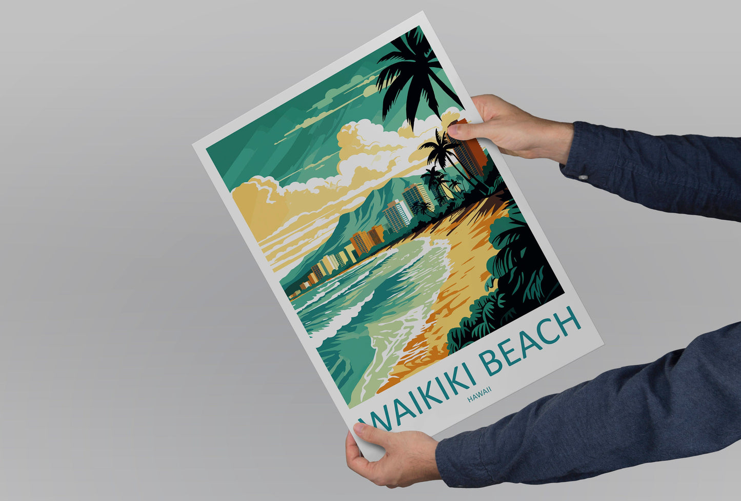 Waikiki Beach Travel Print Wall Art Waikiki Beach Wall Hanging Home Décor Waikiki Beach Gift Art Lovers Hawaii Art Lover Gift Print Artwork
