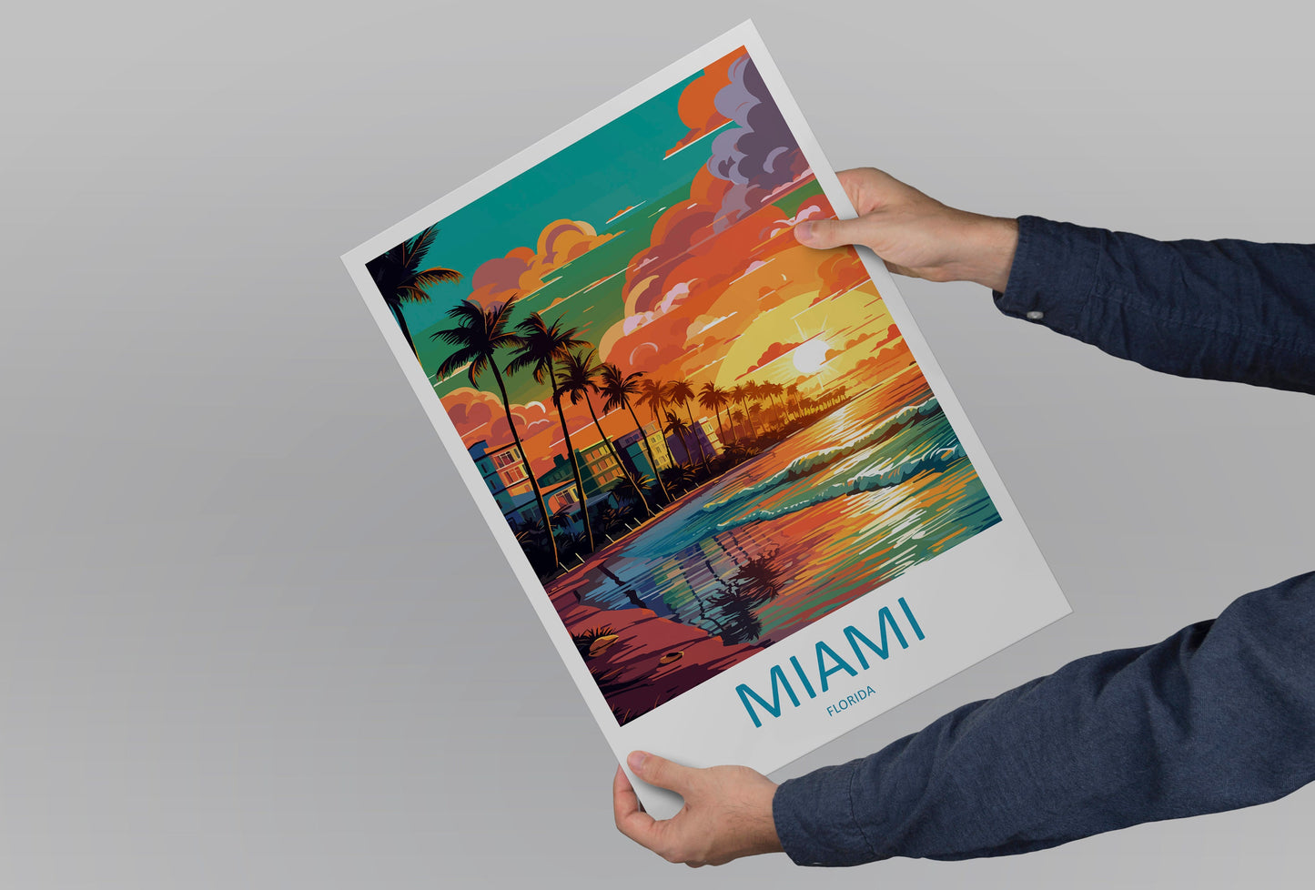 Miami Beach Travel Print Wall Art Miami Beach Wall Hanging Home Décor Miami Beach Gift Art Lovers Florida Art Lover Gift Florida Print