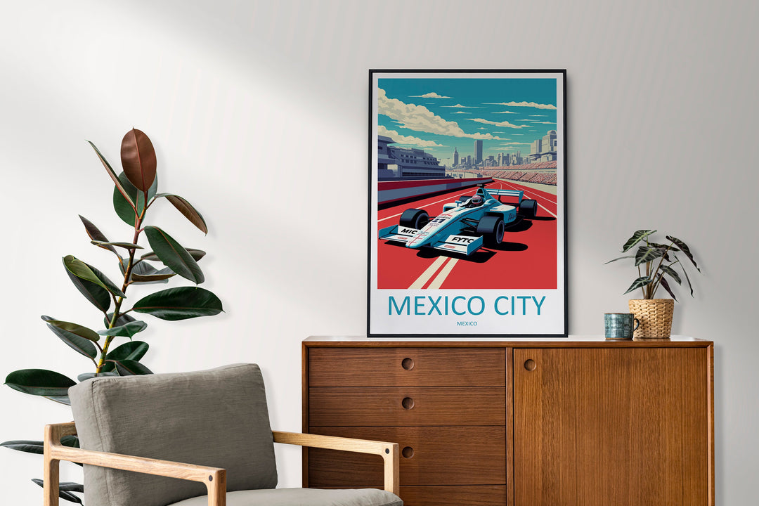 Mexico City Travel Print Wall Decor Mexico City Circuit Poster Motorsport Travel Print Art Print Racing Illustration Mexico Race car Art