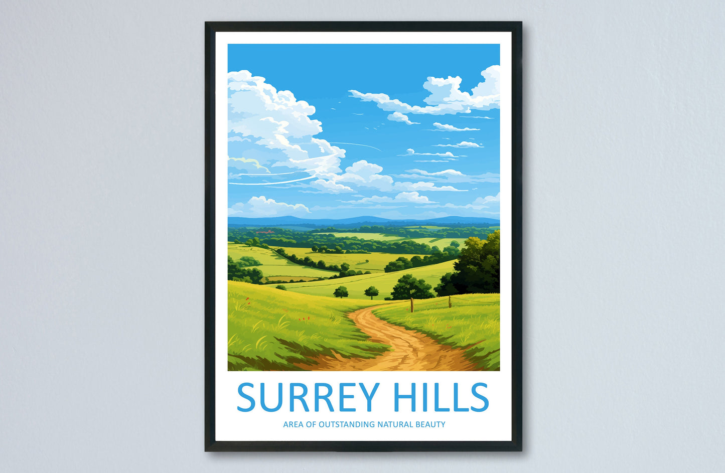 Surrey Hills Travel Print Wall Art Surrey Hills Wall Hanging Home Decor Surrey Hills Gift Art Lovers Wall Art AONB Wall Print AONB Print