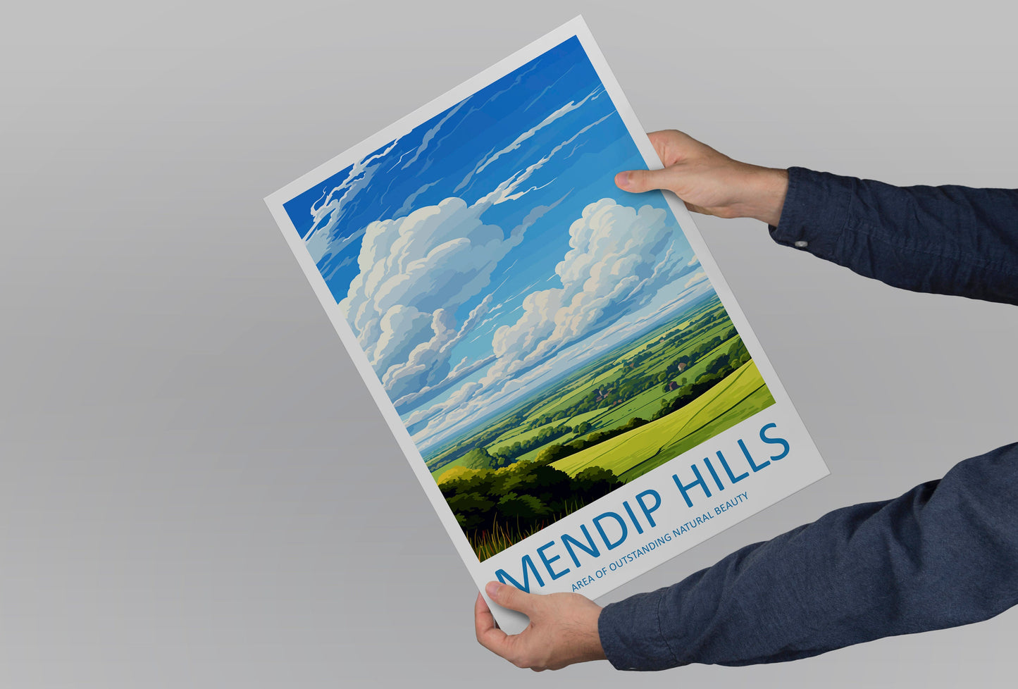Mendip Hills Travel Print Wall Art Mendip Hills Wall Hanging Home Decor Mendip Hills Gift Art Lovers Wall Art AONB Print Travel Poster