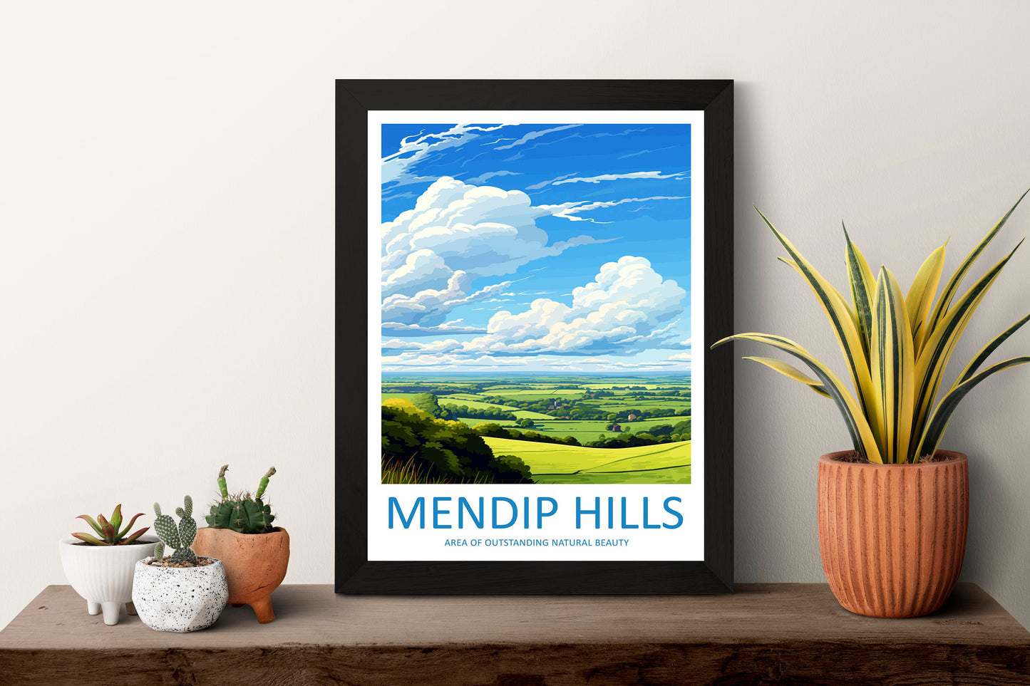 Mendip Hills Travel Print Wall Art Mendip Hills Wall Hanging Home Decor Mendip Hills Gift Art Lovers Wall Art AONB Print Travel Poster