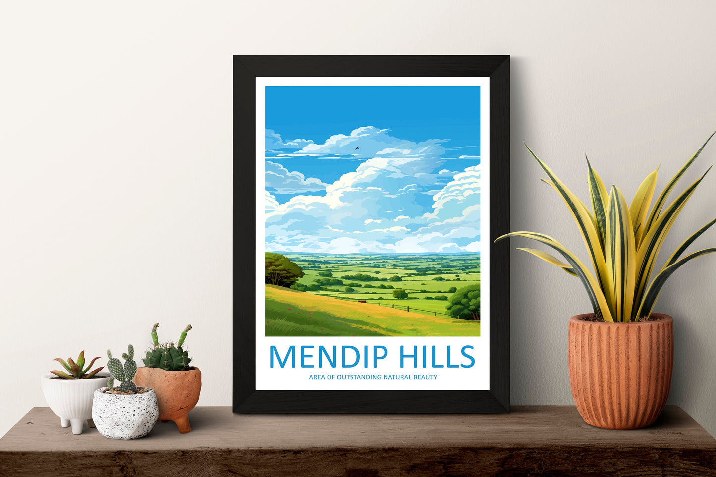 Mendip Hills Travel Print Wall Art Mendip Hills Wall Hanging Home Decor Mendip Hills Gift Art Lovers Wall Art AONB Print Travel Poster