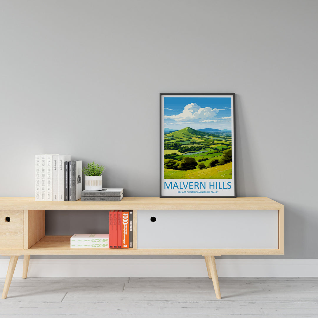 Malvern Hills Travel Print Wall Art Malvern Hills Wall Hanging Home Decor Malvern Hills Gift Art Lovers Wall Art AONB Print Travel Poster