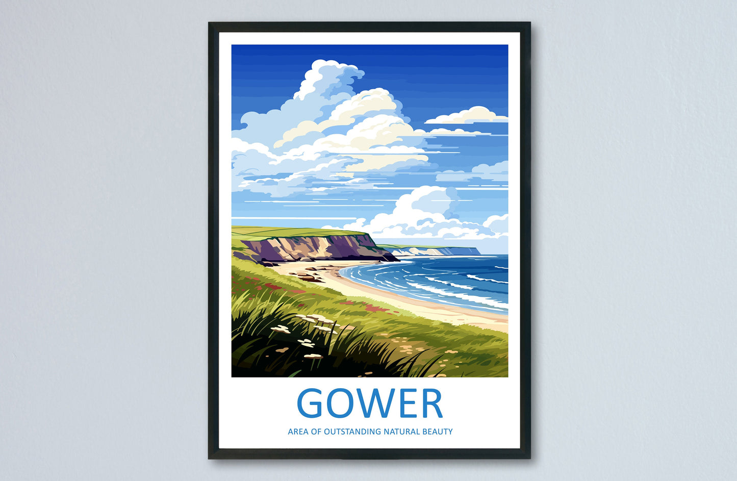 Gower Peninsula Travel Print Wall Art Gower Peninsula Wall Hanging Home Decor Gower Peninsula Gift Art Lovers Wall Art AONB Print